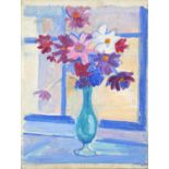 Still life flowers in a vase, oil on board, bearing a signature Young, unframed, 41cm x 30.5cm :