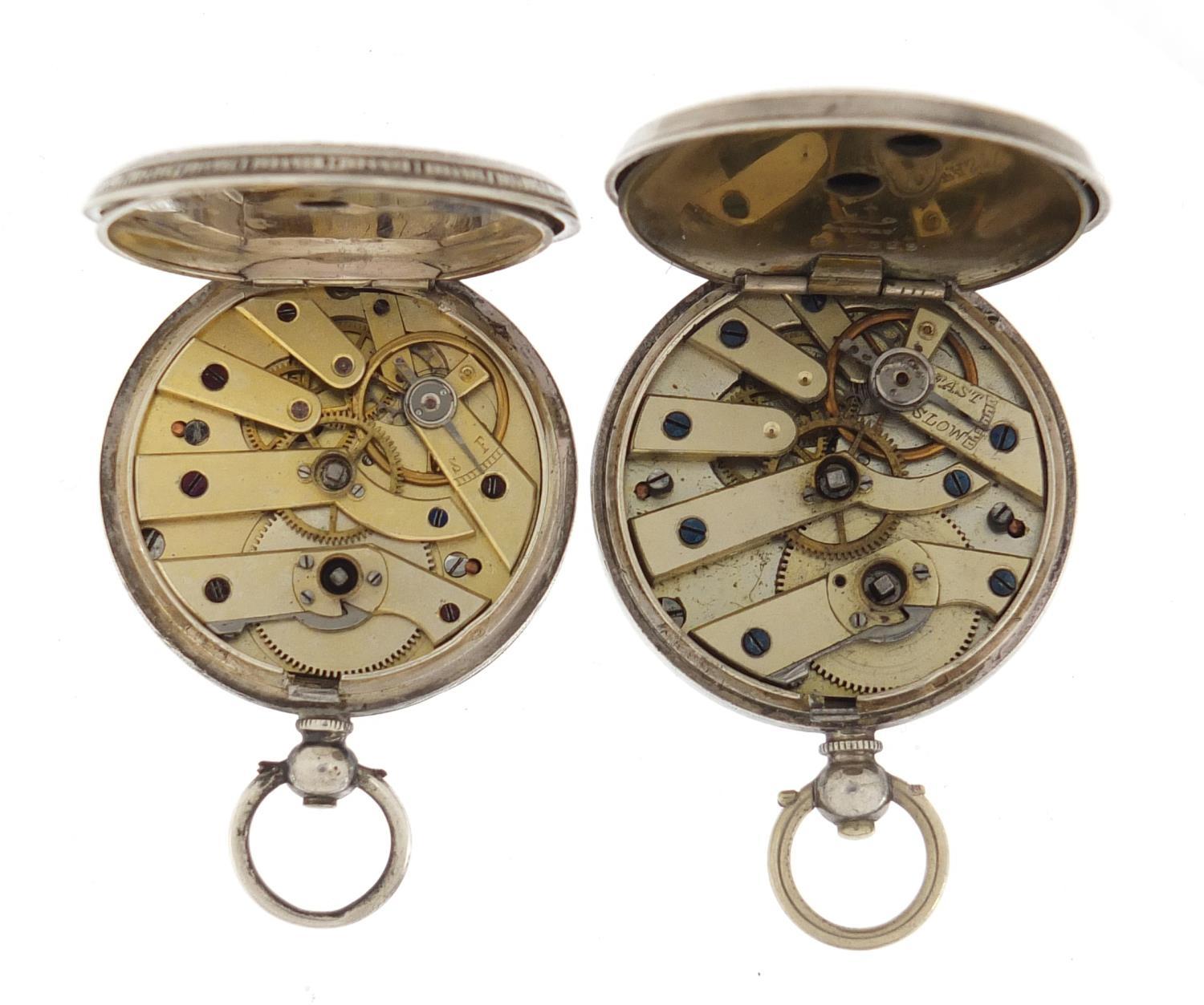 Two ladies silver open face pocket watches with ornate enamelled dials, each 35mm in diameter - Image 3 of 3
