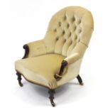 Victorian mahogany framed bedroom chair with green button back upholstery, 79cm high :For Further