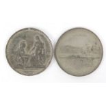 Two medallions commemorating The International Industrial Exhibition London 1851 and The Treaty of