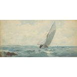 Phillip Osment - Sailing Boat on Choppy Seas, watercolour, mounted and framed, 40cm x 19cm :For