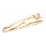 Chinese ivory carving of a deity, 13.5cm in length :For Further Condition Reports Please Visit Our