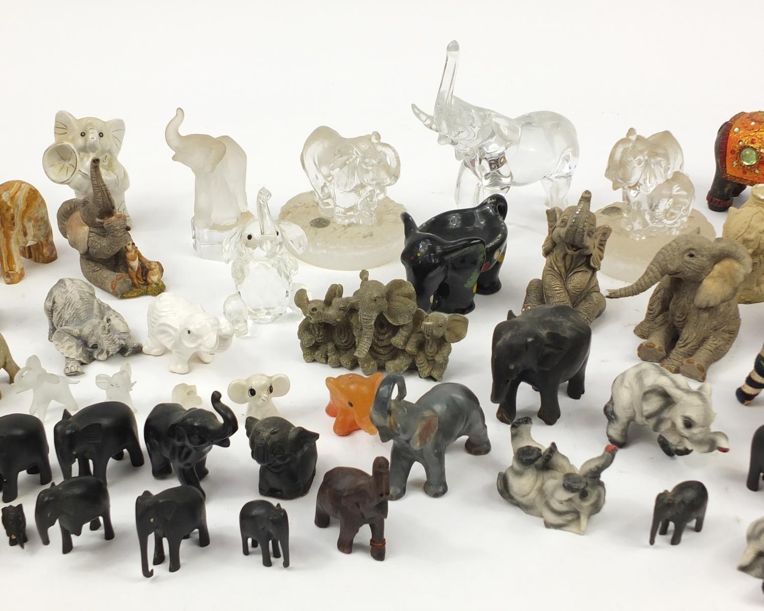 Large collection of model elephants including glass, ceramic, pottery and wooden examples, the - Image 3 of 4