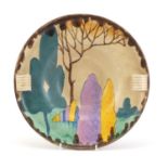 Beswick Art Deco bowl with twin handles, hand painted with stylised trees, 13cm in diameter :For