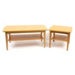 Beech coffee table and occasional table by John Coyle, the coffee table 50.5cm H x 112cm W x 53cm
