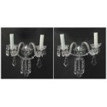 Good pair of crystal two branch wall scones, possibly Waterford crystal, 35cm high :For Further