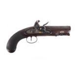 Good 18th century walnut flintlock overcoat pistol by Howell & Simmons with rifled Damascus