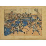After Hokusai - Samurai warriors, 19th century woodblock print, framed, 24.5cm x 18cm :For Further