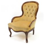 Mahogany framed bedroom chair with gold button back upholstery, 83cm high :For Further Condition