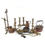 Victorian and later metalware including scales and two pairs of candlesticks :For Further