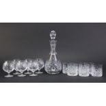 Cut crystal comprising six tumblers, six brandy glasses and decanter, 30cm high :For Further