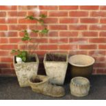 Five stoneware garden planters including a pair and one in the form of a boot :For Further Condition