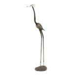 Floor standing steel heron on rock base, 128.5cm high :For Further Condition Reports Please Visit