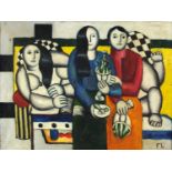 Manner of F Leger - Three surreal figures, French Impressionist oil on board, framed, 42cm x 32cm :