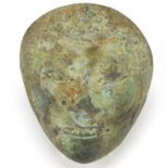 Persian verdigris bronze face mask, 19cm high :For Further Condition Reports Please Visit Our
