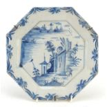 Antique Delft plate hand painted in the chinoiserie manner, 21cm wide :For Further Condition Reports