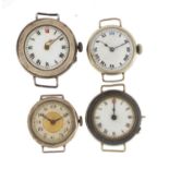 Four ladies silver and white metal wristwatches, some with enamelled dials :For Further Condition