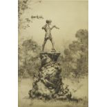 Hilda E Bonsey - Peter Pan, pencil signed black and white etching, mounted and framed, 29cm x 19.5cm