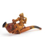 Meerschaum pipe carved with seated female, housed in a velvet lined leather case, 12.5cm in
