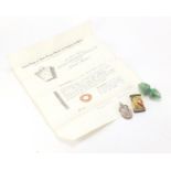 Objects comprising a vesta, masonic silver jewel and jade carving :For Further Condition Reports