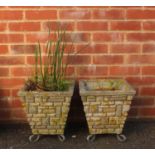 Pair of stoneware garden planters, 32cm high :For Further Condition Reports Please Visit Our