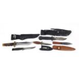 Five hunting knives with sheaths :For Further Condition Reports Please Visit Our Website, Updated