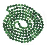 Chinese green jade bead necklace, 130cm in length, each bead 8mm in diameter, 98.2g :For Further