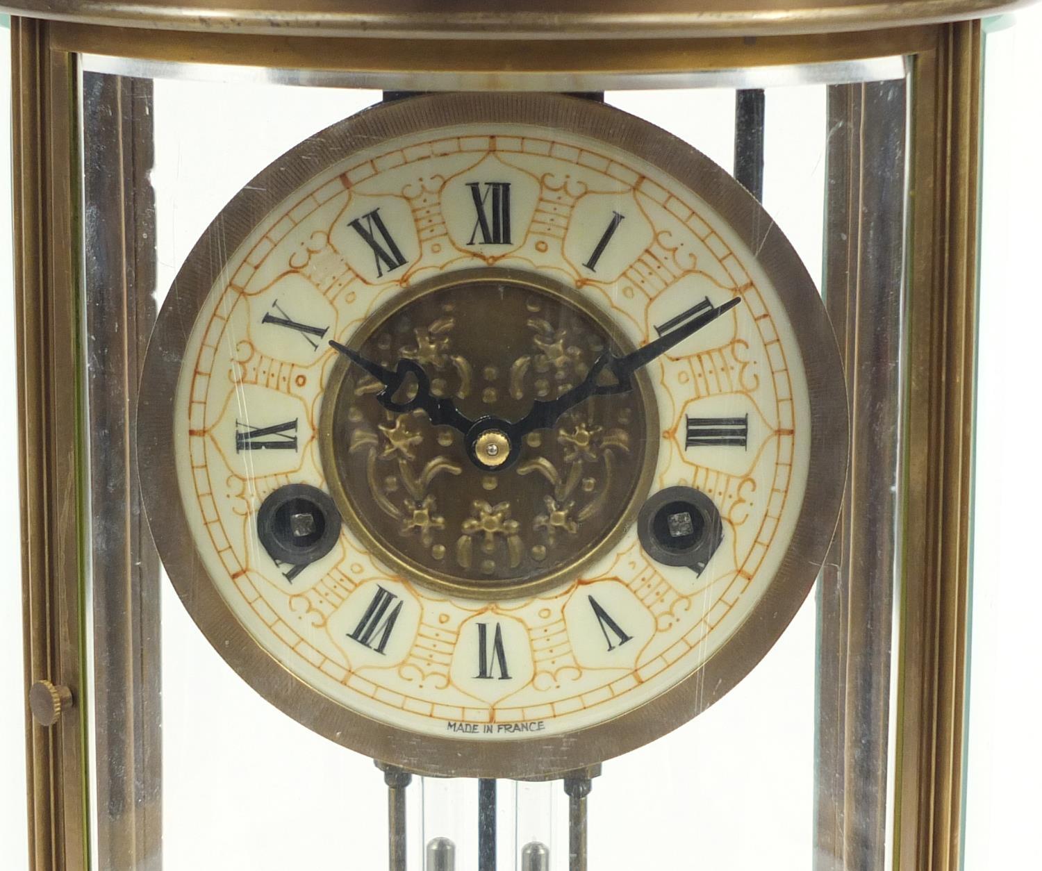 Large French bronzed circular four glass mantle clock with Roman numerals, numbered 1889 to the - Image 2 of 5