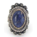 Mexican silver vinaigrette ring set with a cabochon lapis lazuli, size P, 23.5g :For Further