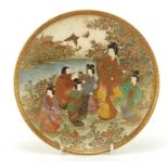 Japanese Satsuma pottery plate, hand painted with figures in a landscape, character marks to the