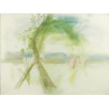 Sandra Blow - Stutton Landscape, watercolour on paper, John Jones label and inscriptions verso,