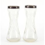 Pair of cut glass vases with silver collars by Henry Hobson & Sons, London 1928, 22cm high :For