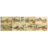 O E Carter - Coaching scenes, set of eight Edwardian watercolours, each framed, each 30cm x 17.