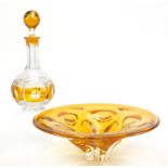 Bohemian amber flashed cut glass decanter and a similar bowl, 33cm in diameter :For Further