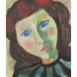 Head and shoulders portrait of a young girl, watercolour, mounted and framed, 33cm x 27.5cm :For