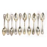 Set of ten Spanish 915 silver tablespoons, each with impressed marks, 21cm in length, 659.5g :For