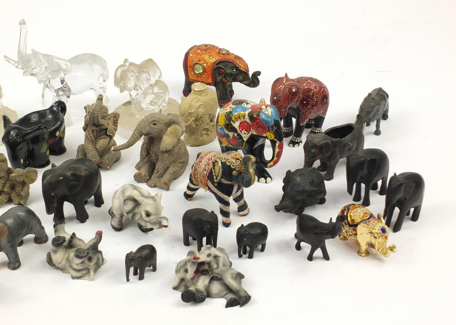 Large collection of model elephants including glass, ceramic, pottery and wooden examples, the - Image 4 of 4