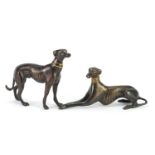 Two bronze greyhounds, the largest 21.5cm in length :For Further Condition Reports Please Visit