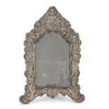 18th century Turkish Ottoman unmarked silver easel mirror with bevelled glass, embossed with