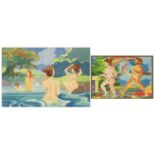 Nude bathers, two watercolours, each bearing a signature J Howlett, the largest 27cm x 18.5cm :For