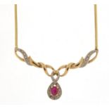 9ct gold diamond and ruby necklace, 40cm in length, 5.0g :For Further Condition Reports Please Visit