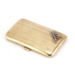 9ct gold cigarette case, retailed by Asprey London, with applied diamond set flower, Birmingham