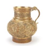 Ottoman tombak water jug with animalia handle embossed with flowers and foliage, 14cm high :For