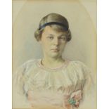 Ruckgaber - Head and shoulders portrait of a young lady, early 20th century watercolour, mounted and