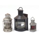 Three ship's mast head lanterns including starboard and port, one with Birmingham Engineering