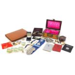 Objects including a Chinese jewellery box, enamelled badges, gentlemen's studs and cuff links :For