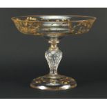 Good Imperial Russian glass tazza by Maltsev, finely gilded with flowers and foliage, 21.5cm high