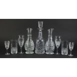 Mostly Waterford crystal including a decanter and a pair of carafes, the largest 33.5cm :For Further
