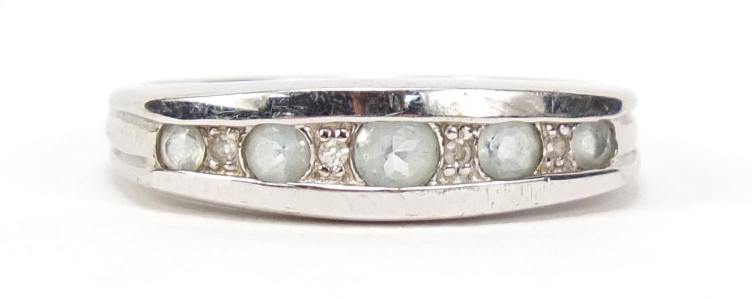 9ct white gold blue topaz and diamond ring size L, 2.6g :For Further Condition Reports Please - Image 2 of 5