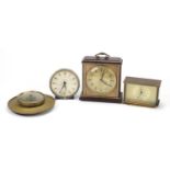 Three mantel clocks and a barometer including the Big Ben Repeater by Westclox :For Further
